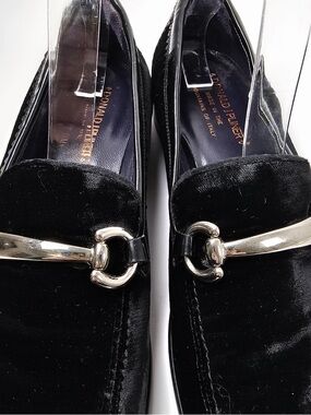 Donald J. Pliner Black Velvet Loafers with Silver Buckle Size 7